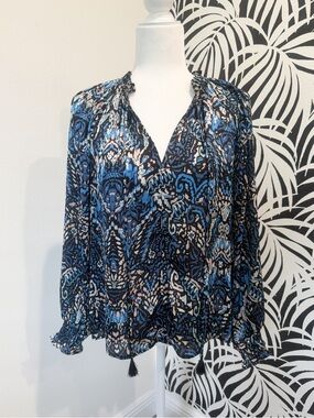 Pinch Blue Ikat V-Neck Flowy Top